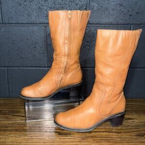 Apt. 9 Women’s Leather Mid-Calf Riding Boots Size 8.5 Tan Zip Block Heel